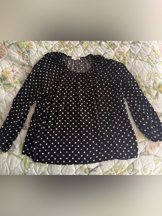 LOFT Tops - LOFT Black and White Polka Dot Long-Sleeve Blouse Size M Preppy Chic Work